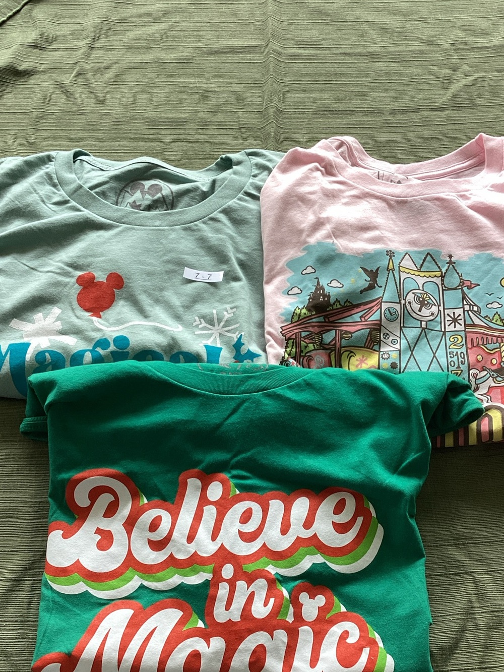 Disney Green, Pink, and Light Teal Short Sleeve Tees - Believe in Magic Graphic